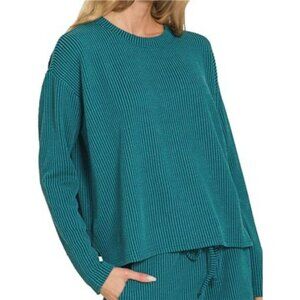 Zenana Corded Rib Long Sleeve Tee and Shorts Set